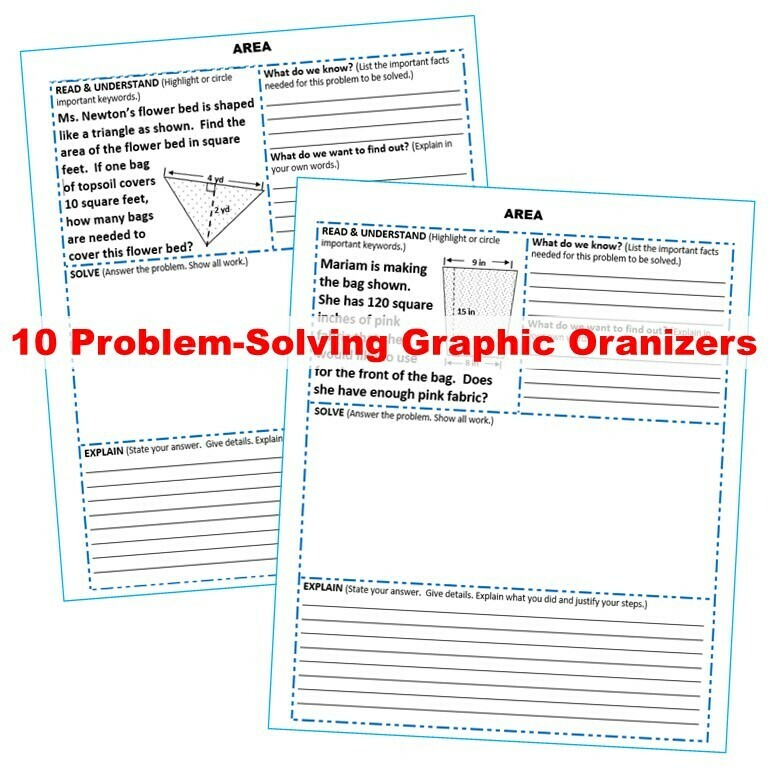 AREA of TRIANGLE, PARALLELOGRAM, TRAPEZOID Word Problems with Graphic Organizer