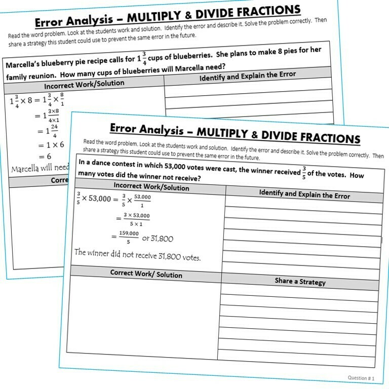 MULTIPLY &amp; DIVIDE FRACTIONS Word Problems - Error Analysis (Find the Error)