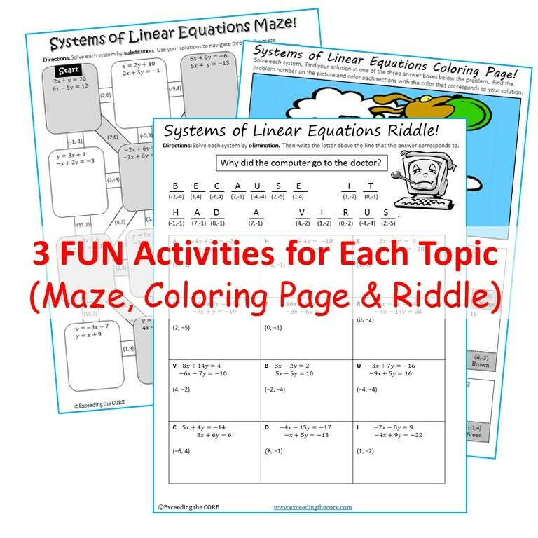 8th Grade Math Mazes, Riddles &amp; Color by Number BUNDLE