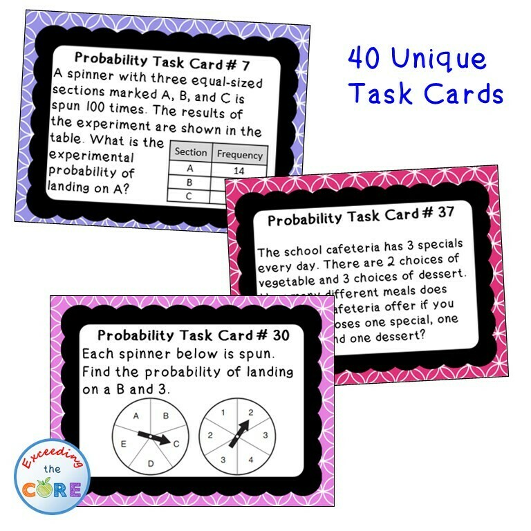 PROBABILITY Word Problems - Task Cards {40 Cards}