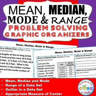 MEAN, MEDIAN, MODE, &amp; RANGE Word Problems with Graphic Organizer