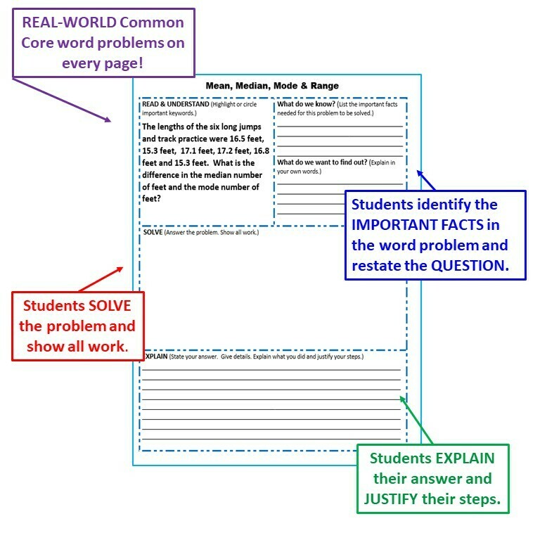 MEAN, MEDIAN, MODE, &amp; RANGE Word Problems with Graphic Organizer