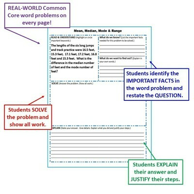 MEAN, MEDIAN, MODE, &amp; RANGE Word Problems with Graphic Organizer