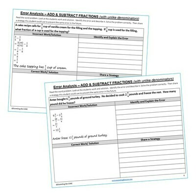 ADD &amp; SUBTRACT FRACTIONS (UNLIKE DENOMINATORS) Error Analysis - Find the Error