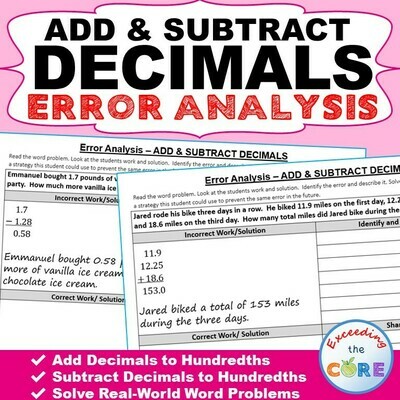 ADD AND SUBTRACT DECIMALS Error Analysis - Find the Error