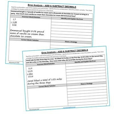 ADD AND SUBTRACT DECIMALS Error Analysis - Find the Error