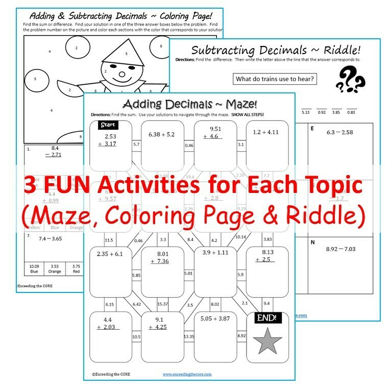 5th Grade Math Mazes, Riddles &amp; Color by Number Bundle