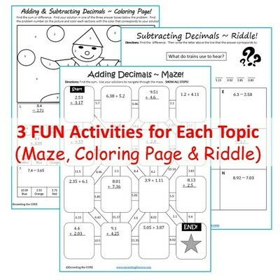 5th Grade Math Mazes, Riddles &amp; Color by Number Bundle