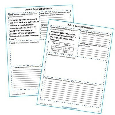 ADD AND SUBTRACT DECIMALS Word Problems with Graphic Organizers