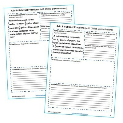 ADD &amp; SUBTRACT FRACTIONS Word Problems with Graphic Organizers