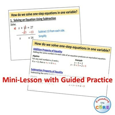 SOLVING ONE-STEP EQUATIONS PowerPoint Lesson &amp; Guided Practice