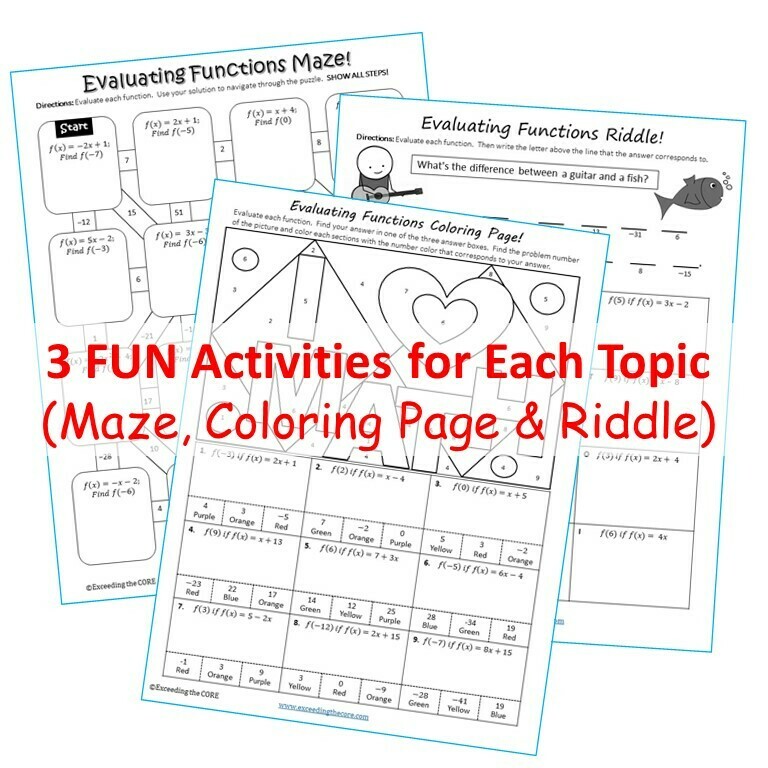 FUNCTIONS Maze, Riddle, &amp; Color by Number (Fun MATH Activities)