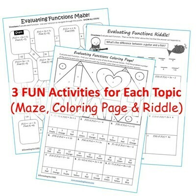 FUNCTIONS Maze, Riddle, &amp; Color by Number (Fun MATH Activities)