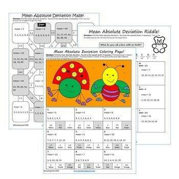 MEAN ABSOLUTE DEVIATION Mazes, Riddles &amp; Color by Number Coloring Page Activity