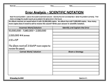 SCIENTIFIC NOTATION Word Problem - Error Analysis (Find the Error)