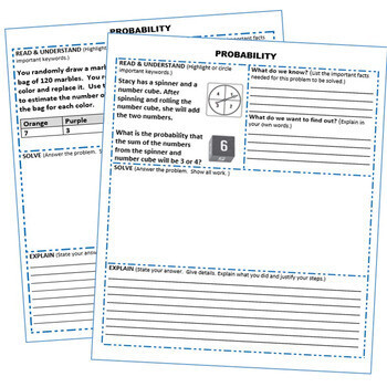 PROBABILITY WORD PROBLEMS with Graphic Organizer