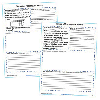 VOLUME OF RECTANGULAR PRISMS Word Problems with Graphic Organizers