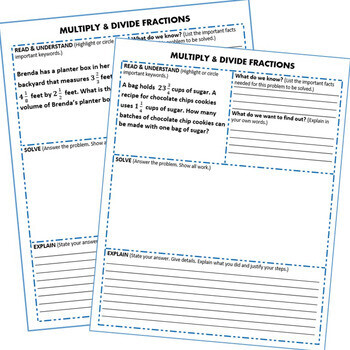 MULTIPLY AND DIVIDE FRACTIONS Word Problems with Graphic Organizer