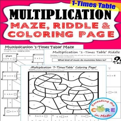 1 TIMES-TABLE MULTIPLICATION FACTS Maze, Riddle, Color by Number