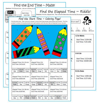ELAPSED TIME Maze, Riddle &amp; Color by Number (FUN ACTIVITIES)