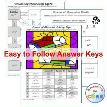POWER OF MONOMIALS Maze, Riddle, Coloring Page