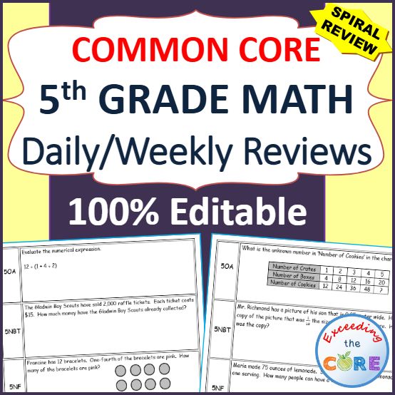 5th Grade Daily or Weekly Spiral Math Review {Common Core} 100% Editable