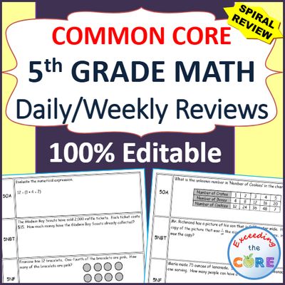 5th Grade Daily or Weekly Spiral Math Review {Common Core} 100% Editable
