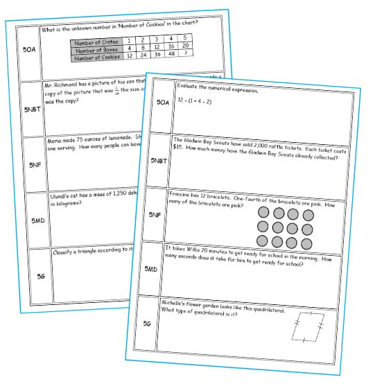 5th Grade Daily or Weekly Spiral Math Review {Common Core} 100% Editable