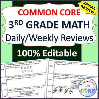 3rd Grade Daily or Weekly Spiral Math Review {Common Core} - 100% Editable