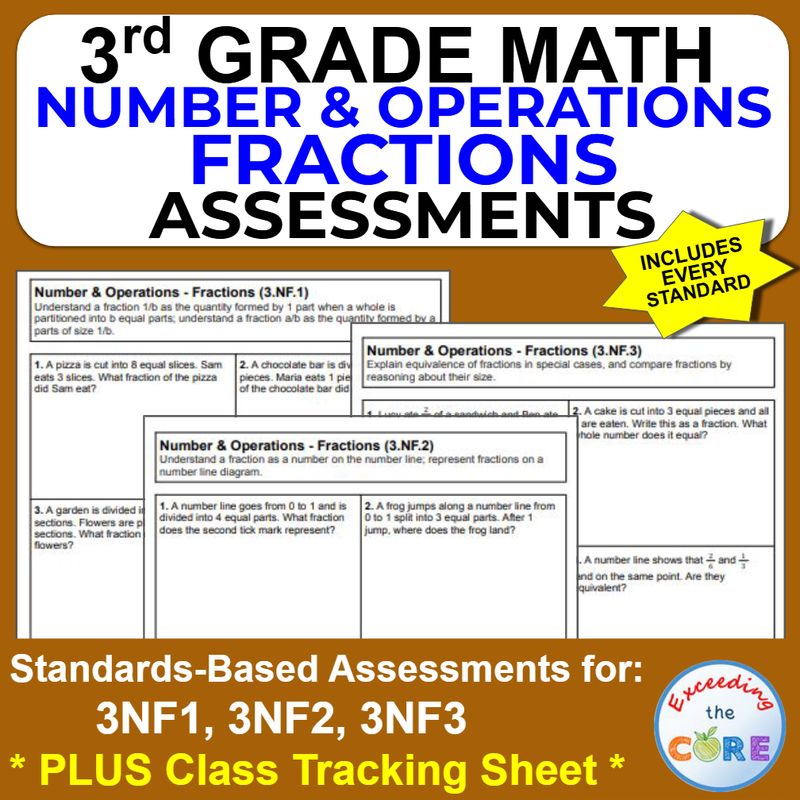 3rd Grade NUMBER &amp; OPERATIONS - FRACTIONS Standards-Based Assessments | 3.NF.1-3