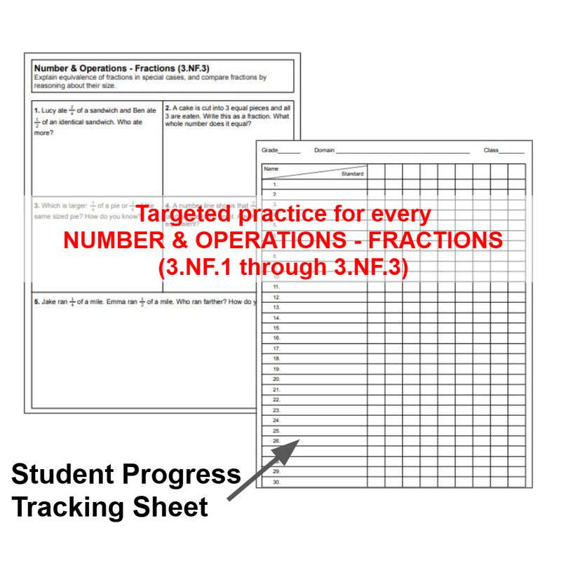 3rd Grade NUMBER &amp; OPERATIONS - FRACTIONS Standards-Based Assessments | 3.NF.1-3