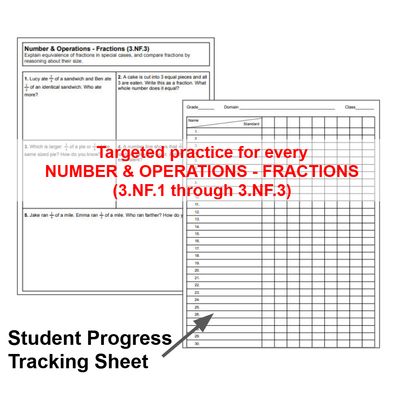 3rd Grade NUMBER &amp; OPERATIONS - FRACTIONS Standards-Based Assessments | 3.NF.1-3