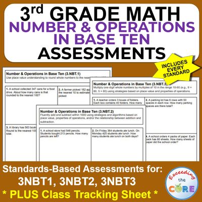 3rd Grade Number &amp; Operations Base Ten Standards-Based Assessments | 3.NBT.1-3