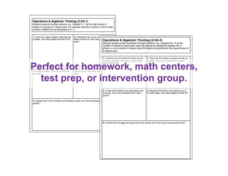 3rd Grade Operations &amp; Algebraic Thinking Standards-Based Assessments | 3.OA.1-9