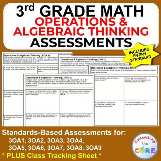 3rd Grade Operations &amp; Algebraic Thinking Standards-Based Assessments | 3.OA.1-9