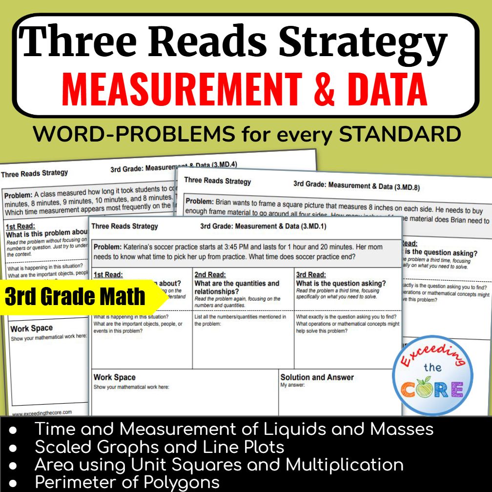 Three Reads Strategy - Grade 3: MEASUREMENT &amp; DATA Word Problems 3.MD