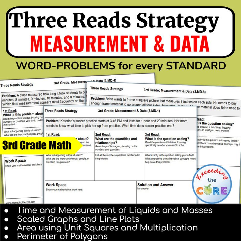 Three Reads Strategy - Grade 3: MEASUREMENT &amp; DATA Word Problems 3.MD