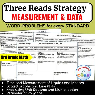 Three Reads Strategy - Grade 3: MEASUREMENT &amp; DATA Word Problems 3.MD