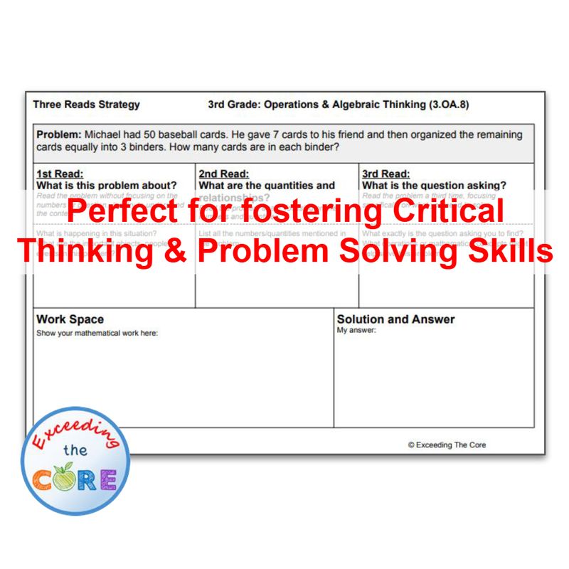 Three Reads Strategy - Grade 3: OPERATIONS &amp; ALGEBRAIC THINKING Problems 3.OA