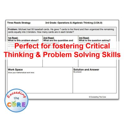 Three Reads Strategy - Grade 3: OPERATIONS &amp; ALGEBRAIC THINKING Problems 3.OA