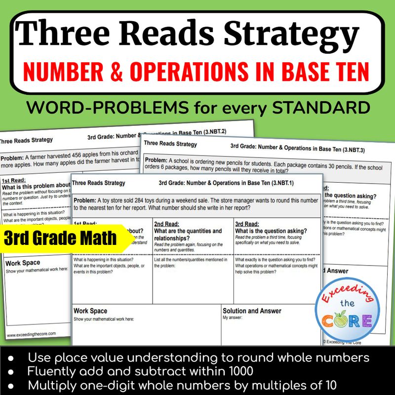 Three Reads Strategy - Grade 3: NUMBER &amp; OPERATIONS in BASE TEN Problems 3.NBT