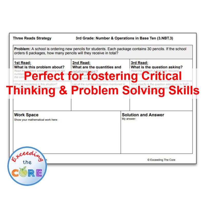Three Reads Strategy - Grade 3: NUMBER &amp; OPERATIONS in BASE TEN Problems 3.NBT