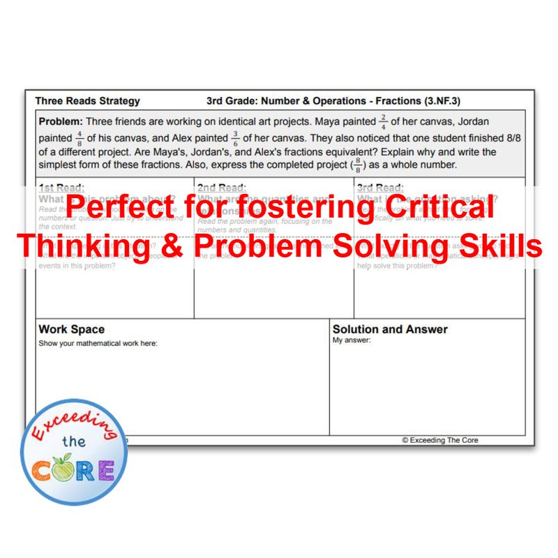 Three Reads Strategy - Grade 3: NUMBER &amp; OPERATIONS FRACTIONS Word Problems 3.NF