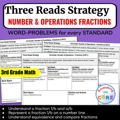 Three Reads Strategy - Grade 3: NUMBER &amp; OPERATIONS FRACTIONS Word Problems 3.NF