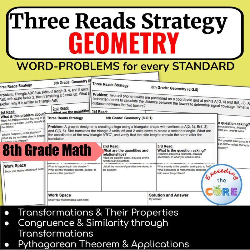 Three Reads Strategy - Grade 8: GEOMETRY Word Problems (8G)