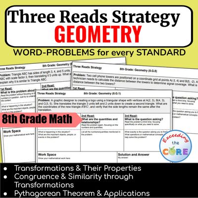 Three Reads Strategy - Grade 8: GEOMETRY Word Problems (8G)