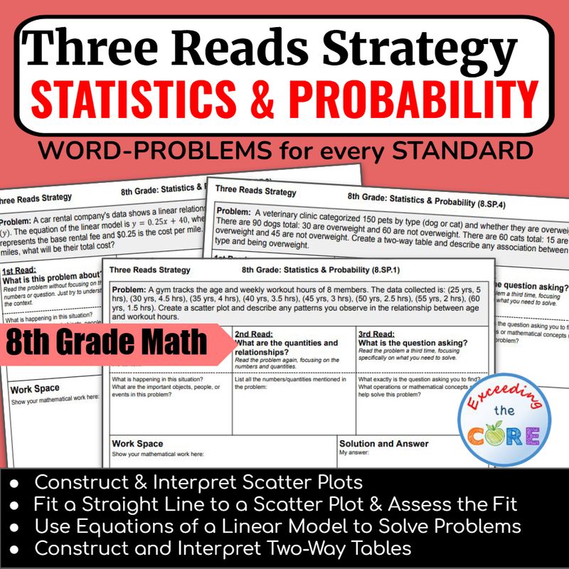 Three Reads Strategy - Grade 8: STATISTICS &amp; PROBABLITY Word Problems (8SP)