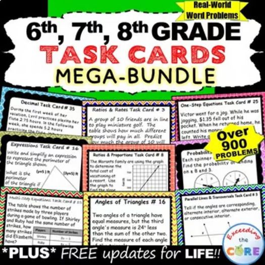 6th, 7th, 8th Grade Math TASK CARDS (Word Problems) | FULL YEAR Mega-Bundle