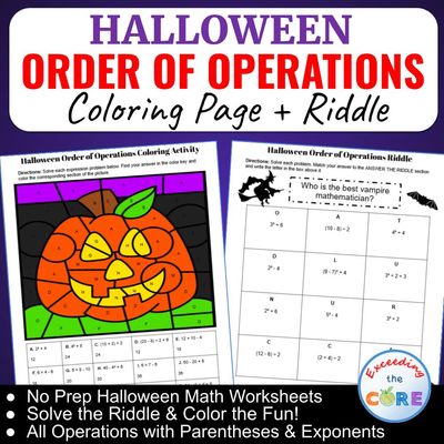 Halloween ORDER OF OPERATIONS | Math Riddle &amp; Coloring Page Bundle | Grades 6-8