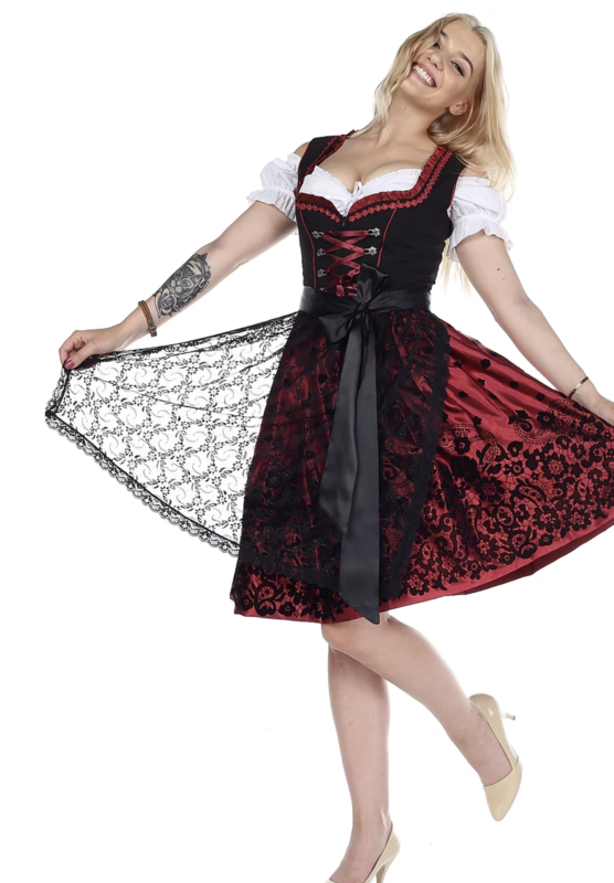 Red with Black Lace Modern Oktoberfest Dirndl